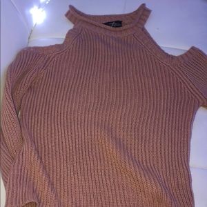 tan off the shoulder sweater